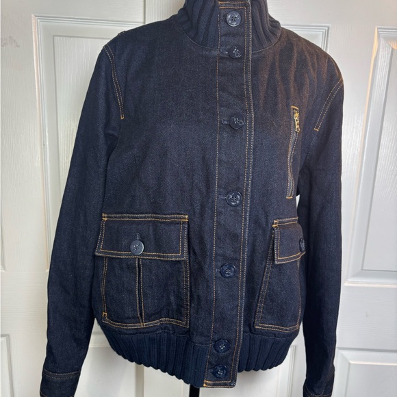 Lauren Jeans Co. Vintage Dark Blue Jean Quilted Denim Bomber Jacket - Picture 2 of 15